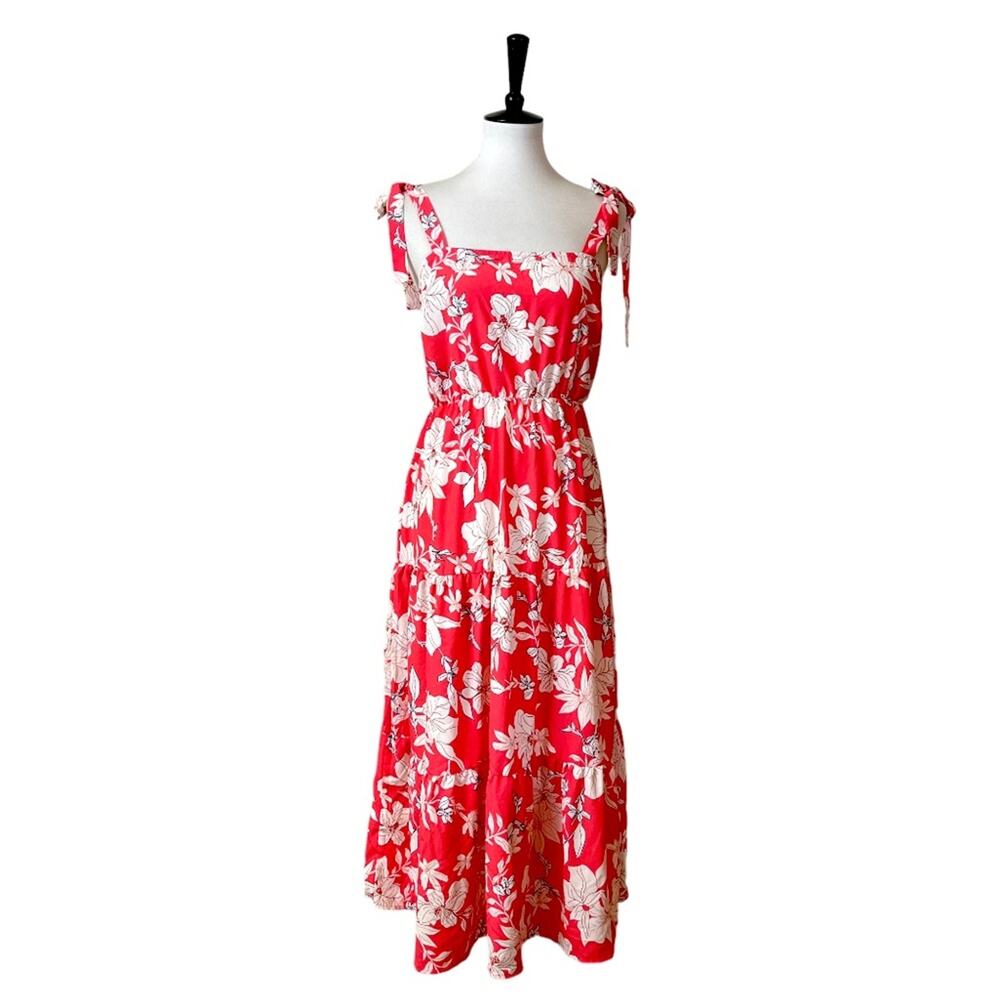 Sanctuary Women’s Dress Midi Smocked Tie Shoulders Floral Sundress Size Small